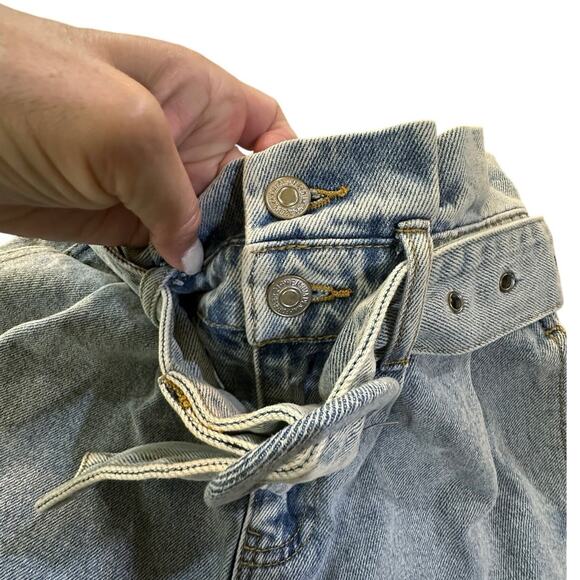 Forever 21 Y2K 90s Size XS High Waisted Belted Paper Bag Denim Jean Shorts - Picture 7 of 13
